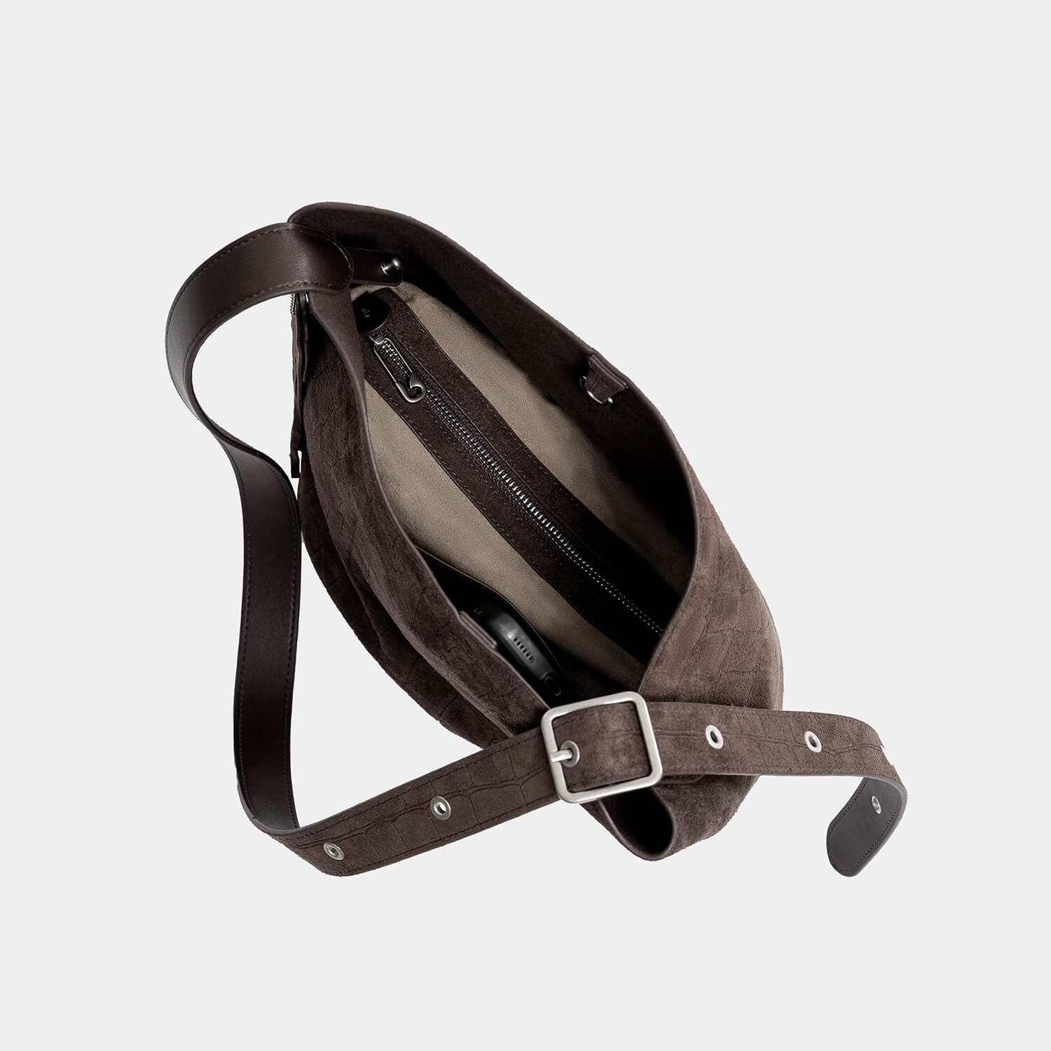 Journion Brown Bucket Crossbody Bag With Zippered Pocket