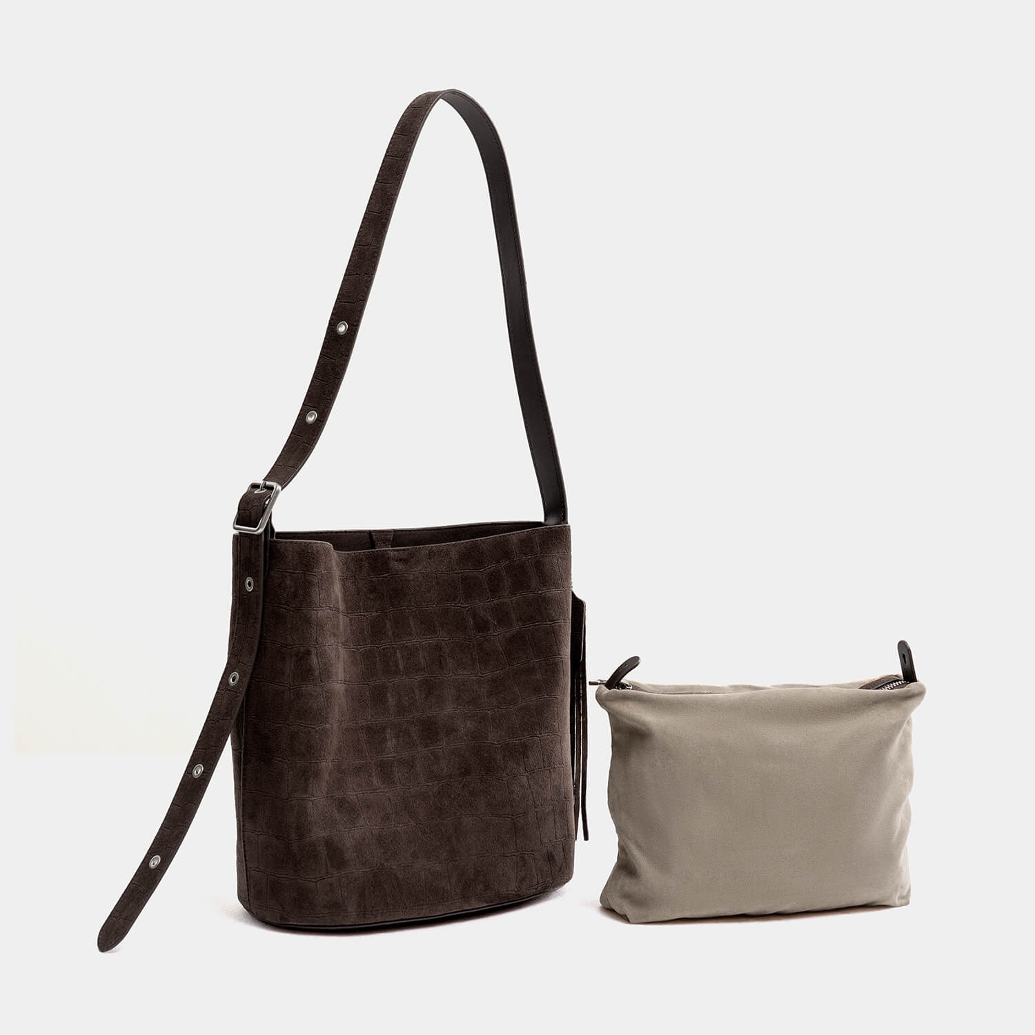Journion Brown Bucket Crossbody Bag With Zippered Pocket
