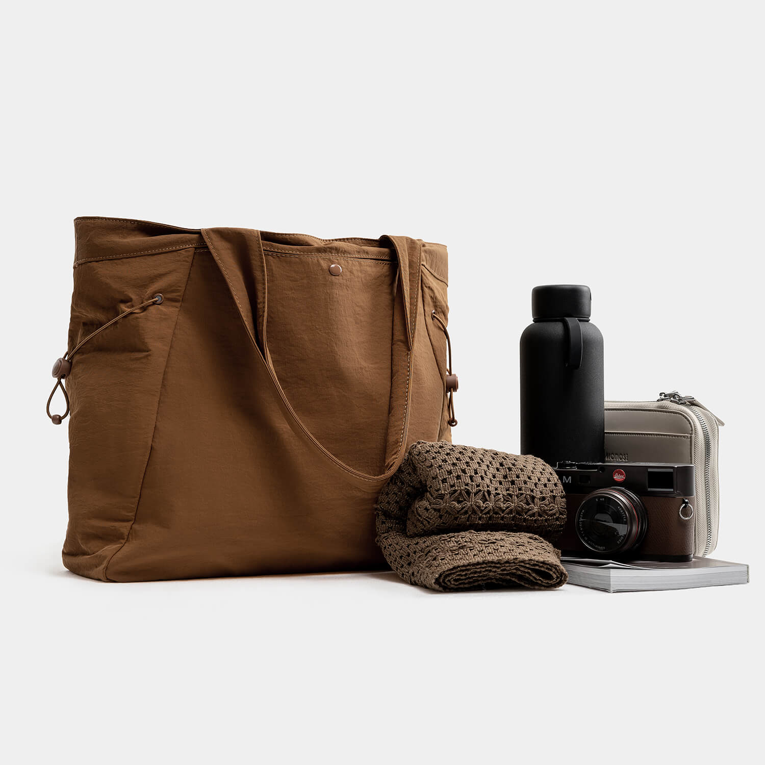 Journion Waterproof Nylon Tote Bag-Brown